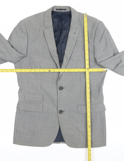 Topman Men’s Grey Slim Fit Suit Jacket 38R Wool Blend 2 Button