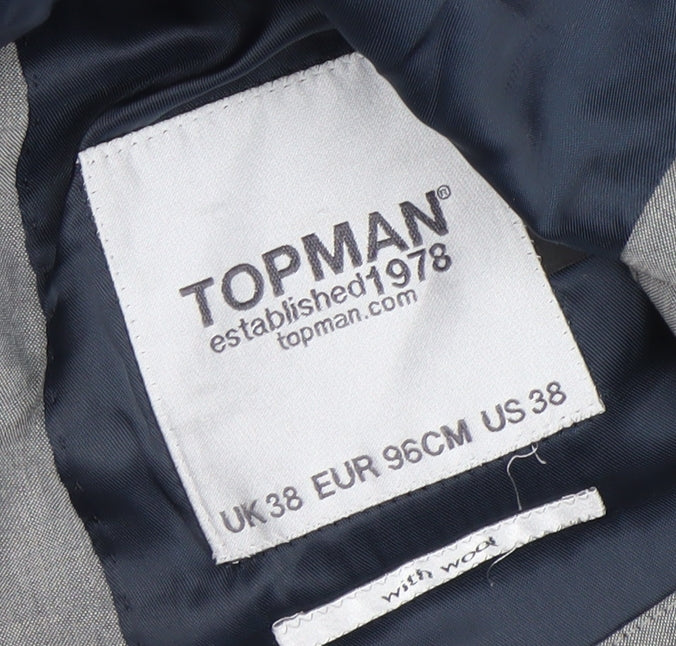 Topman Men’s Grey Slim Fit Suit Jacket 38R Wool Blend 2 Button