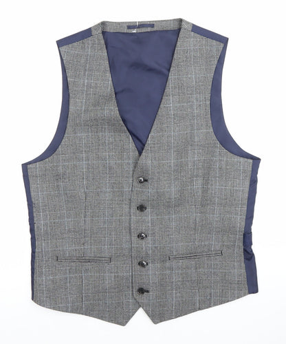Burton Menswear Men's Grey Checked Wool Waistcoat Size M 38-41" Chest