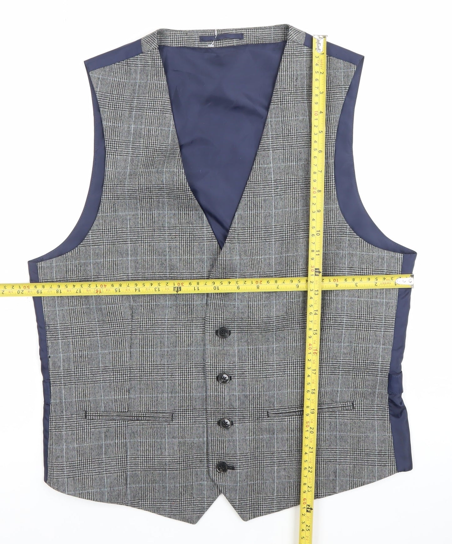 Burton Menswear Men's Grey Checked Wool Waistcoat Size M 38-41" Chest
