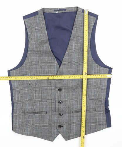 Burton Menswear Men's Grey Checked Wool Waistcoat Size M 38-41" Chest