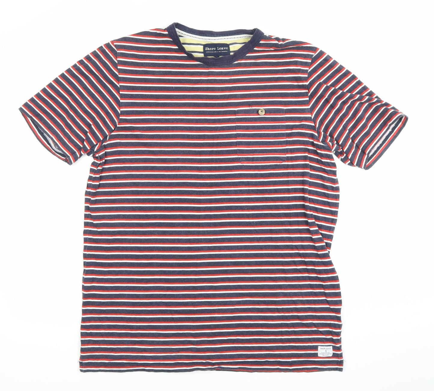 Shore Leave Men's Medium Blue Red Striped Cotton T-Shirt