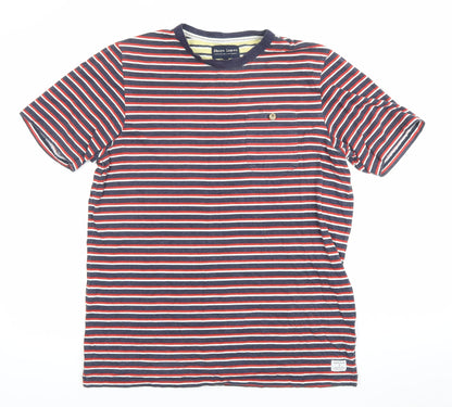 Shore Leave Men's Medium Blue Red Striped Cotton T-Shirt