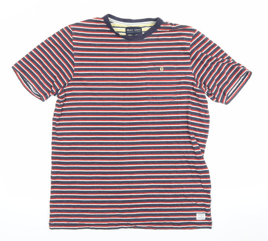 Shore Leave Men's Medium Blue Red Striped Cotton T-Shirt