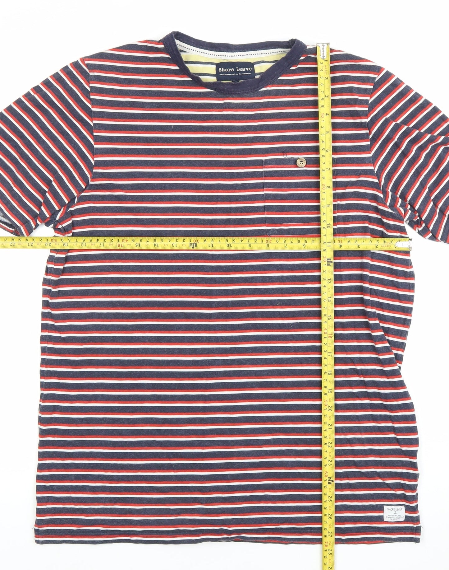 Shore Leave Men's Medium Blue Red Striped Cotton T-Shirt