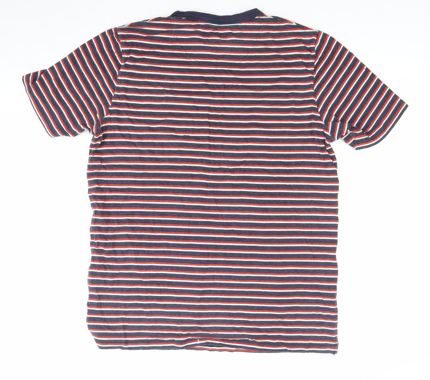 Shore Leave Men's Medium Blue Red Striped Cotton T-Shirt