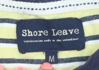 Shore Leave Men's Medium Blue Red Striped Cotton T-Shirt