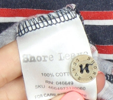 Shore Leave Men's Medium Blue Red Striped Cotton T-Shirt