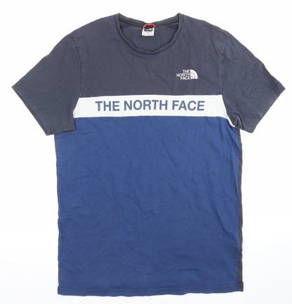The North Face Men's Blue Small Colourblock Logo Cotton T-Shirt