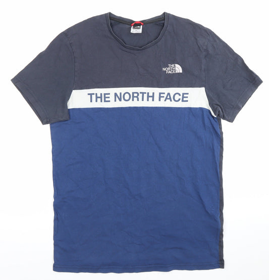 The North Face Men's Blue Small Colourblock Logo Cotton T-Shirt