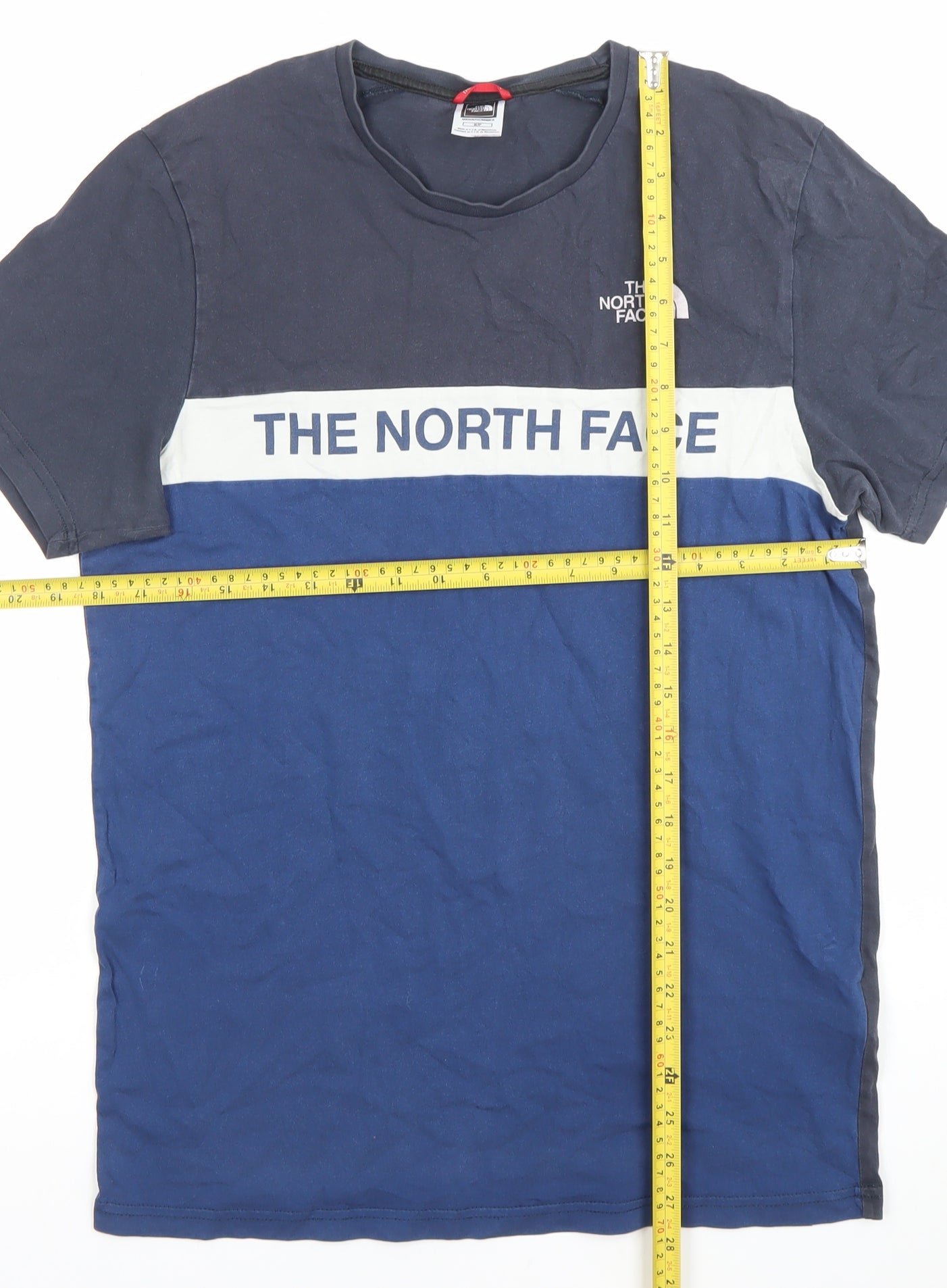 The North Face Men's Blue Small Colourblock Logo Cotton T-Shirt