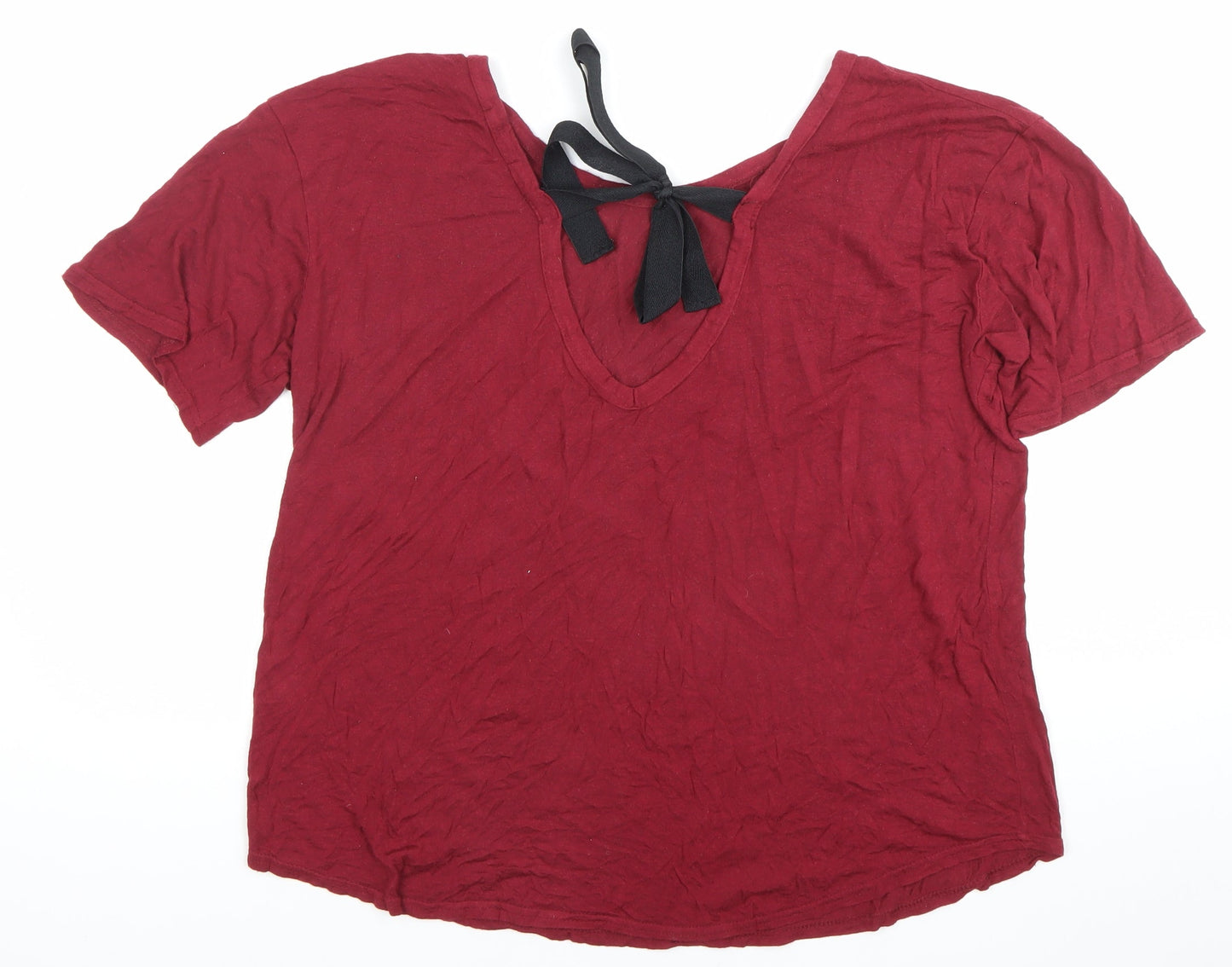 Boohoo Women’s Red Short Sleeve Bow Back T-Shirt Size 10