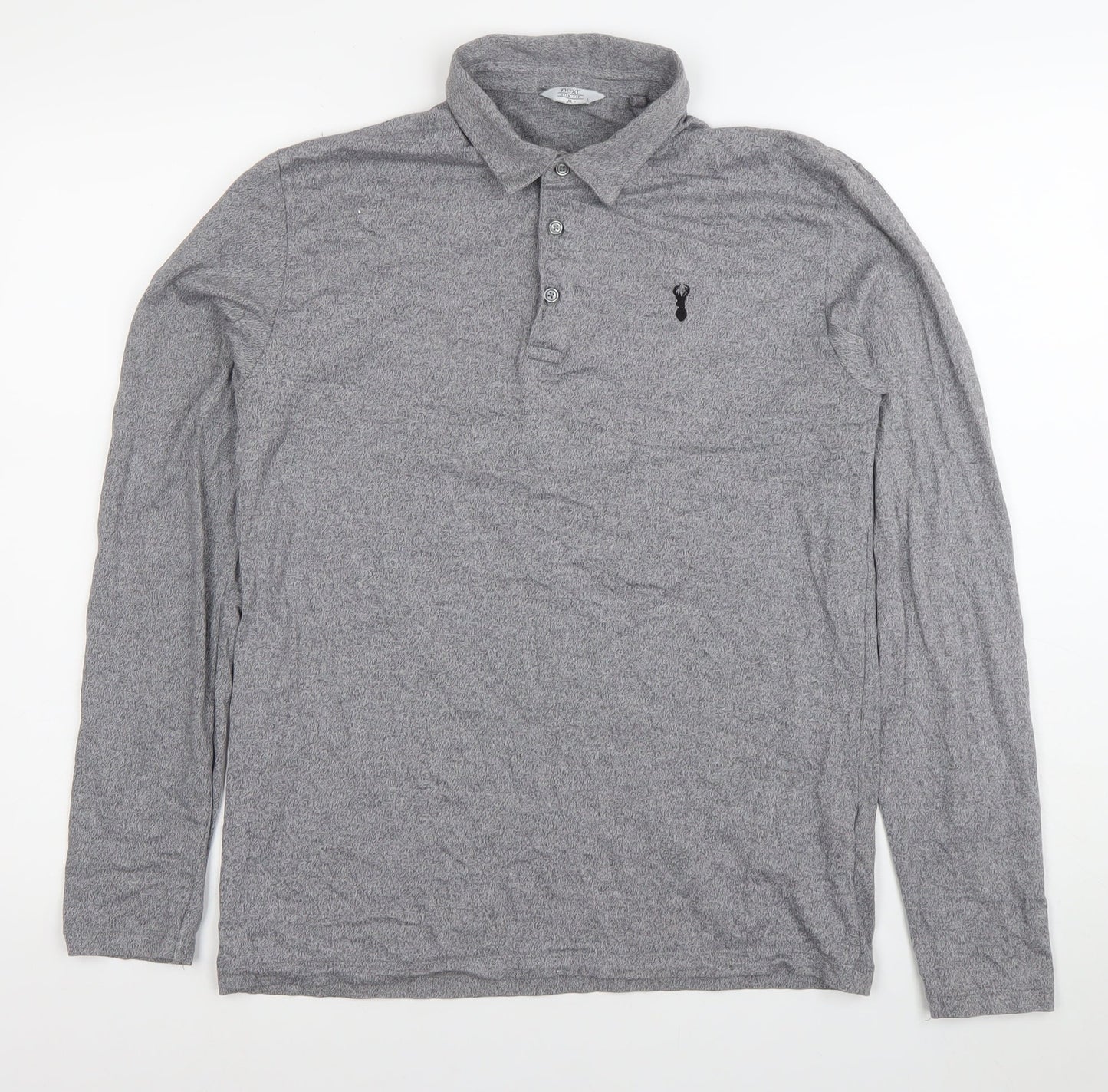 Next Men's Grey Long Sleeve Polo Shirt M Cotton Stretch