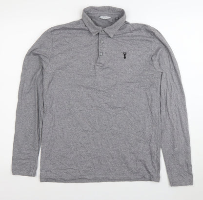 Next Men's Grey Long Sleeve Polo Shirt M Cotton Stretch