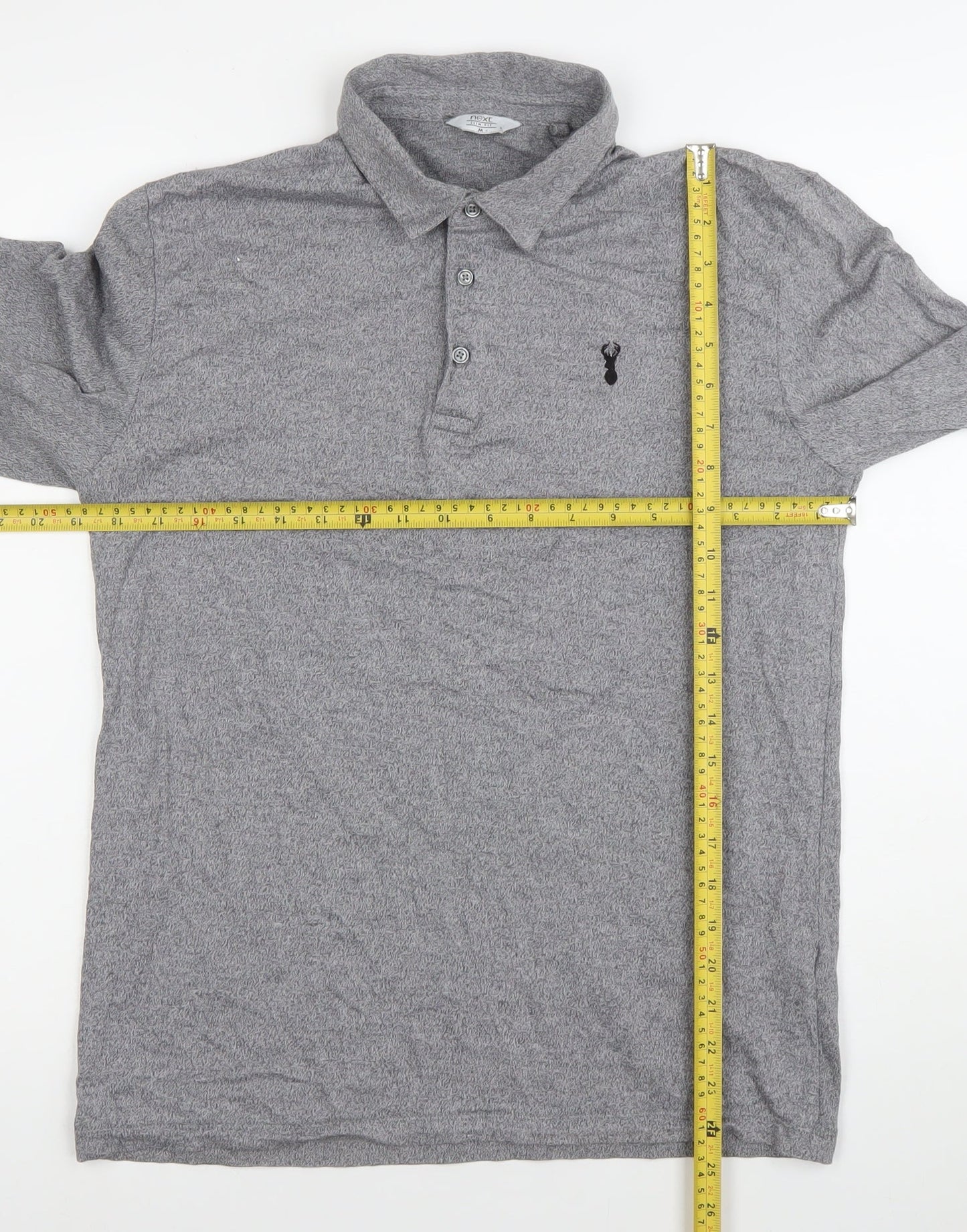 Next Men's Grey Long Sleeve Polo Shirt M Cotton Stretch