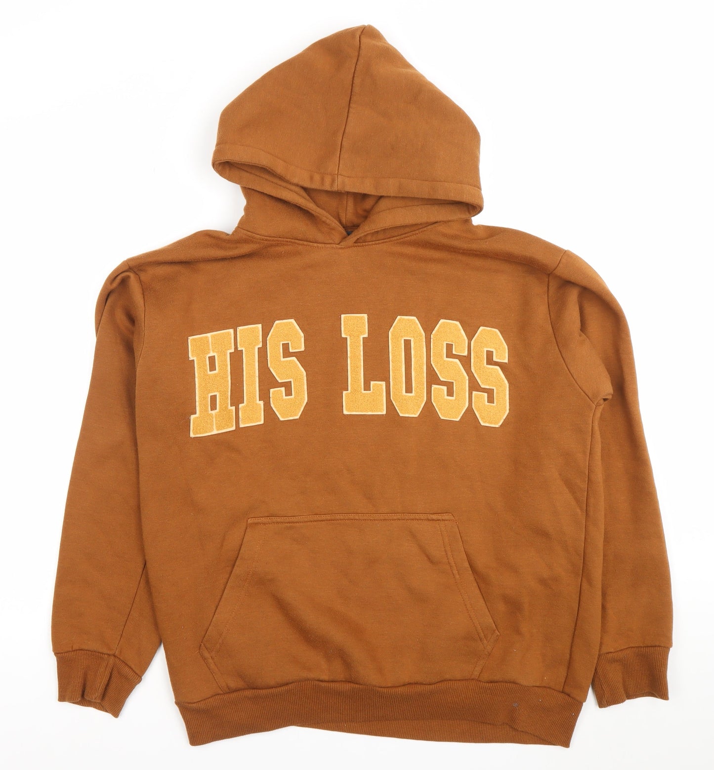 The Girls Bathroom Women’s Brown Hoodie M His Loss Slogan Pullover