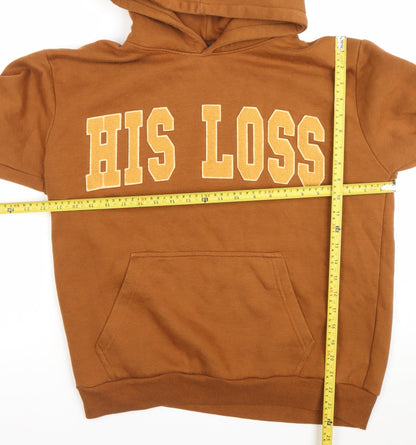 The Girls Bathroom Women’s Brown Hoodie M His Loss Slogan Pullover