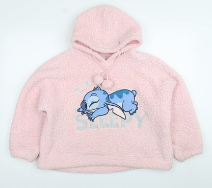 Disney Womens Pink Stitch Pullover Hoodie UK 8-10 Fleece Sleepwear