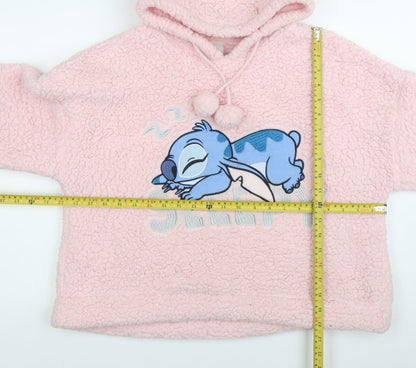 Disney Womens Pink Stitch Pullover Hoodie UK 8-10 Fleece Sleepwear