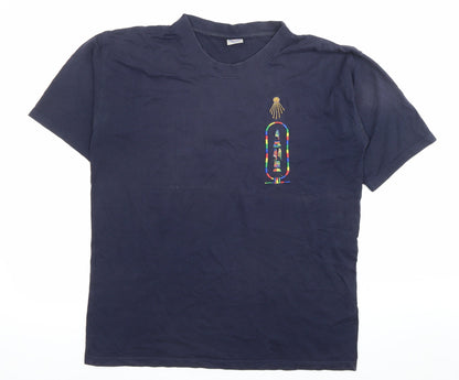 Four Hundred Casual Wear Men’s Blue Cotton Embroidered T-Shirt Size S