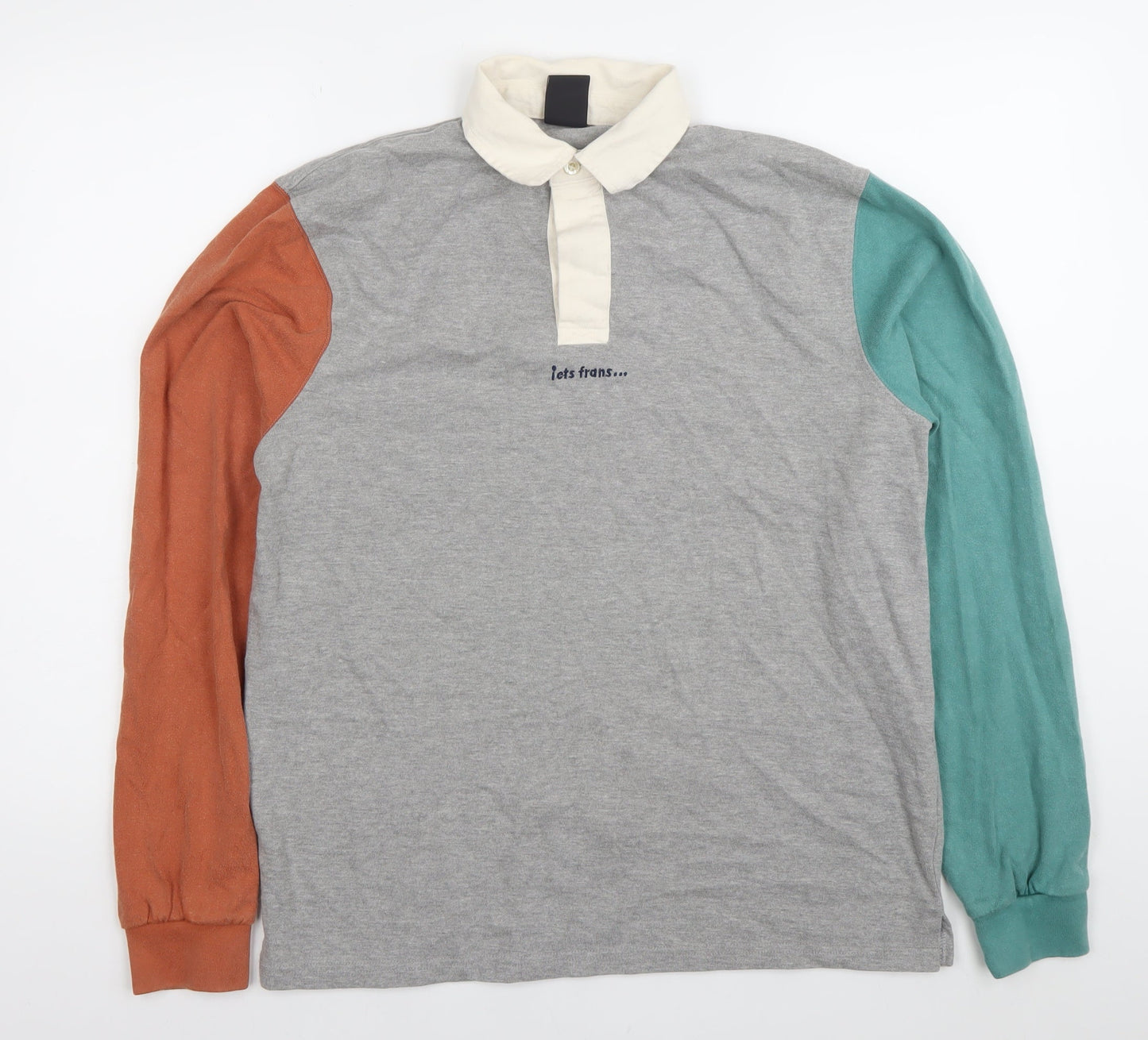 Lets Trans Mens Grey Colourblock Long Sleeve Polo Shirt Size S