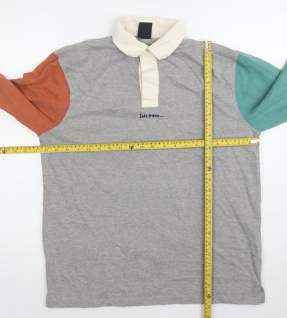 Lets Trans Mens Grey Colourblock Long Sleeve Polo Shirt Size S