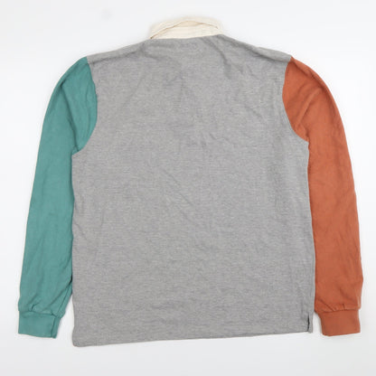 Lets Trans Mens Grey Colourblock Long Sleeve Polo Shirt Size S