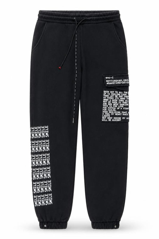 Bru-C Men’s Black Cotton Jogger Sweatpants Size M Elastic Waist Streetwear