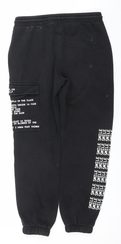 Bru-C Men’s Black Cotton Jogger Sweatpants Size M Elastic Waist Streetwear