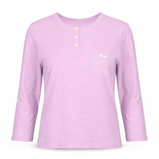Damart Women’s Pink Cotton Button-Up Henley Shirt Long Sleeve S