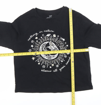 Marks and Spencer Girls Black Graphic Long Sleeve T-Shirt 11-12 Years