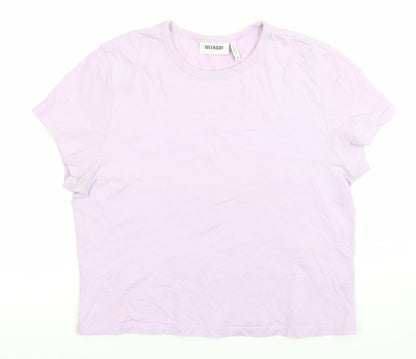 Weekday Women's Purple Cotton T-Shirt Size M Short Sleeve Casual
