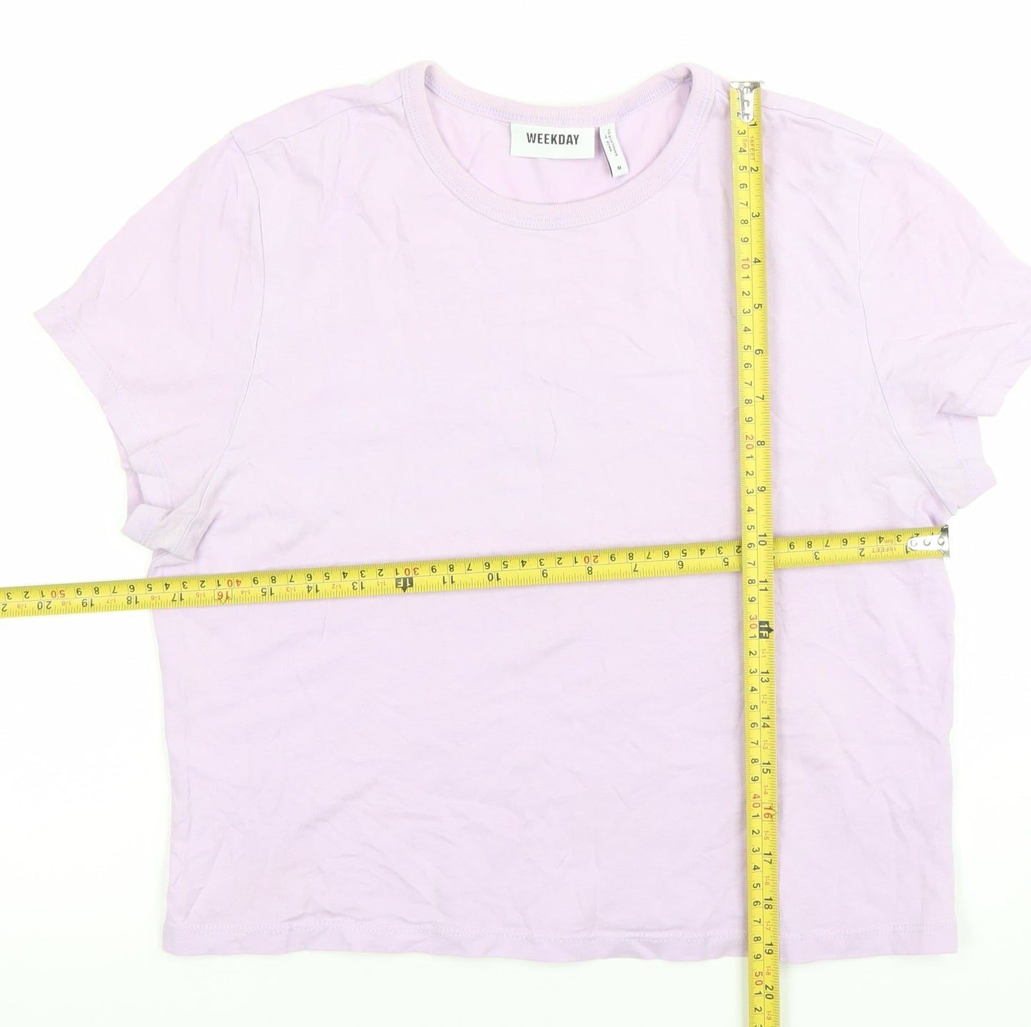 Weekday Women's Purple Cotton T-Shirt Size M Short Sleeve Casual