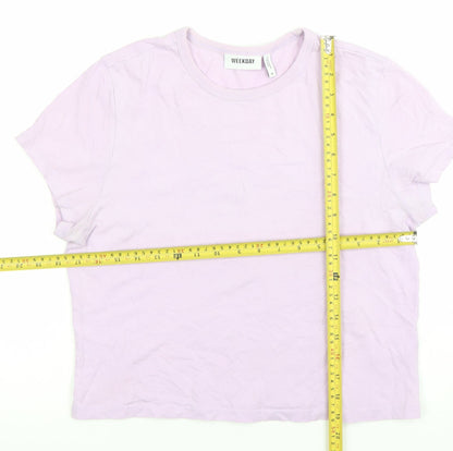 Weekday Women's Purple Cotton T-Shirt Size M Short Sleeve Casual