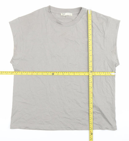 Pull&Bear Women Grey Sleeveless Crew Neck Cotton T-Shirt Size S