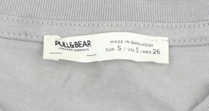 Pull&Bear Women Grey Sleeveless Crew Neck Cotton T-Shirt Size S
