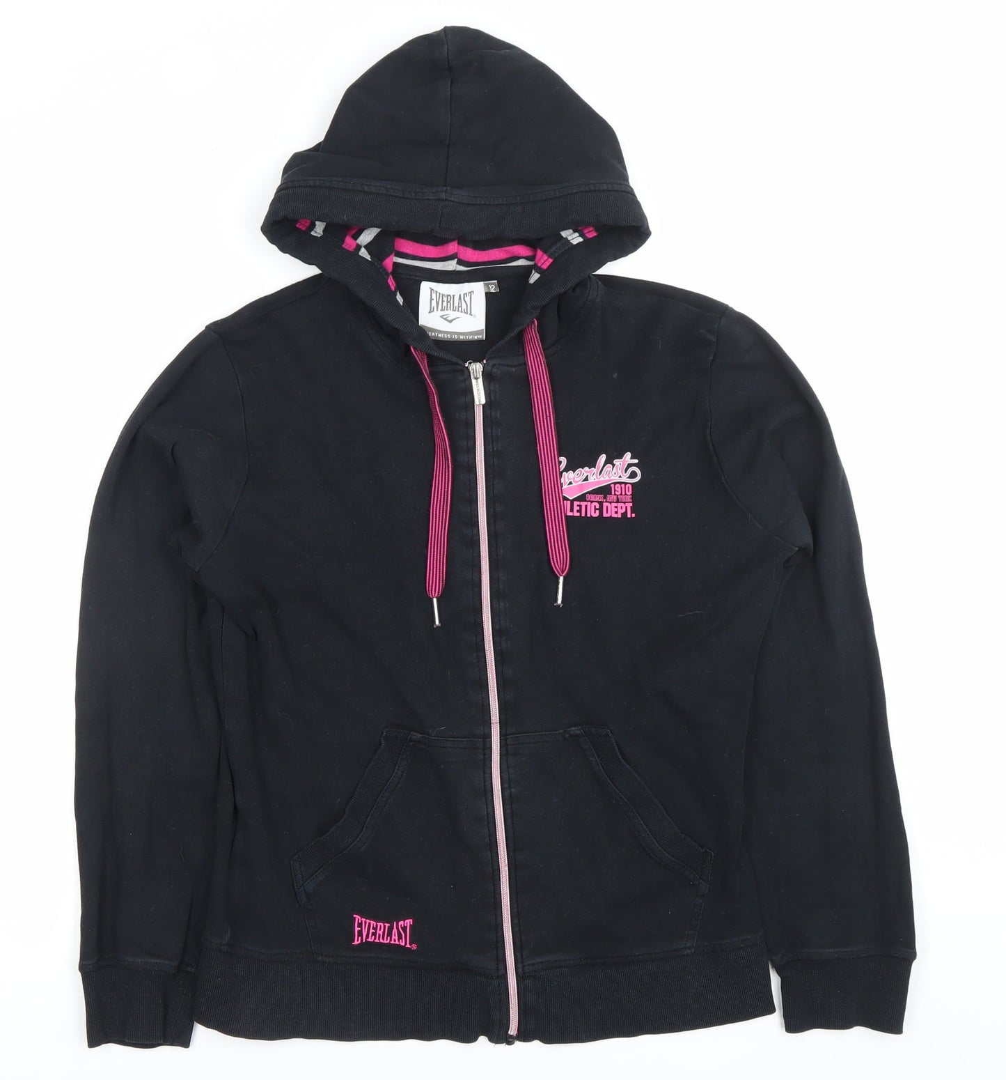 Everlast Womens Black Hoodie Size 12 Full Zip Athletic Logo