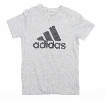 Adidas Boys Grey 11-12 Years Logo T-Shirt Short Sleeve Crew Neck