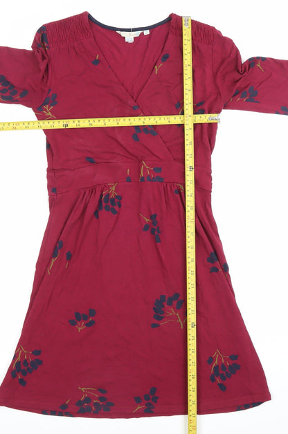 Boden Womens Red Floral Wrap Dress Size 8 Knee Length V-Neck