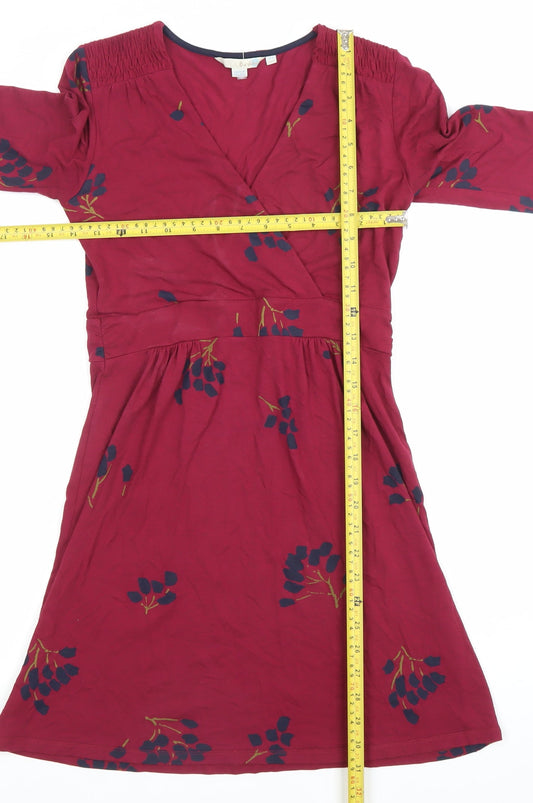 Boden Womens Red Floral Wrap Dress Size 8 Knee Length V-Neck