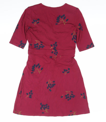 Boden Womens Red Floral Wrap Dress Size 8 Knee Length V-Neck