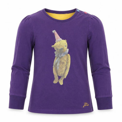 Front view of Joules girls’ purple long sleeve bear graphic t-shirt 11-12 years