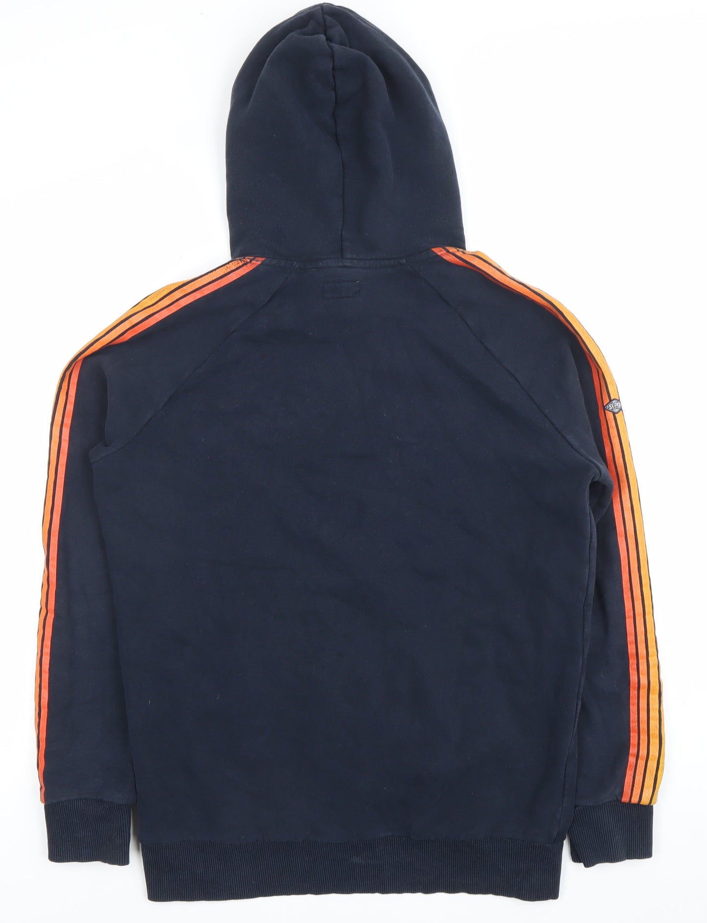 Superdry Men’s Blue Pullover Hoodie M Logo Striped Sleeve Casual