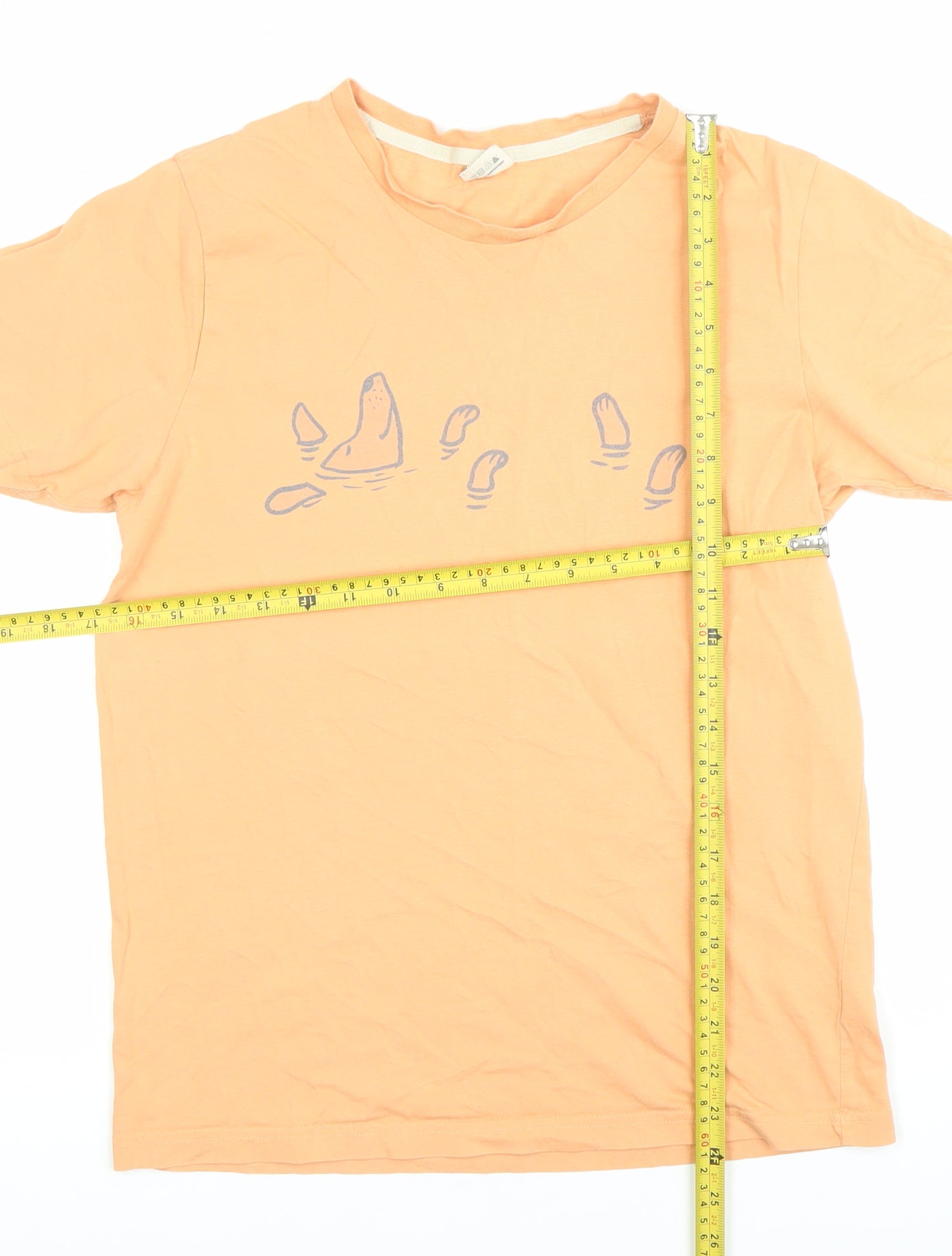 Women’s Orange Cotton Dod Swimming Graphic T-Shirt Medium Casual Summer