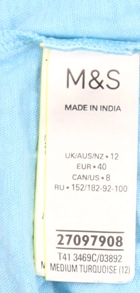 Marks and Spencer Women’s Blue Cotton Embroidered Tunic Blouse UK 12