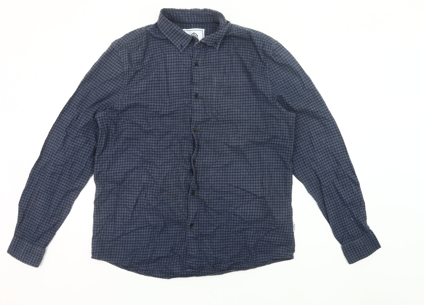 TOG24 Men's Blue Check Cotton Long Sleeve Button-Up Shirt L