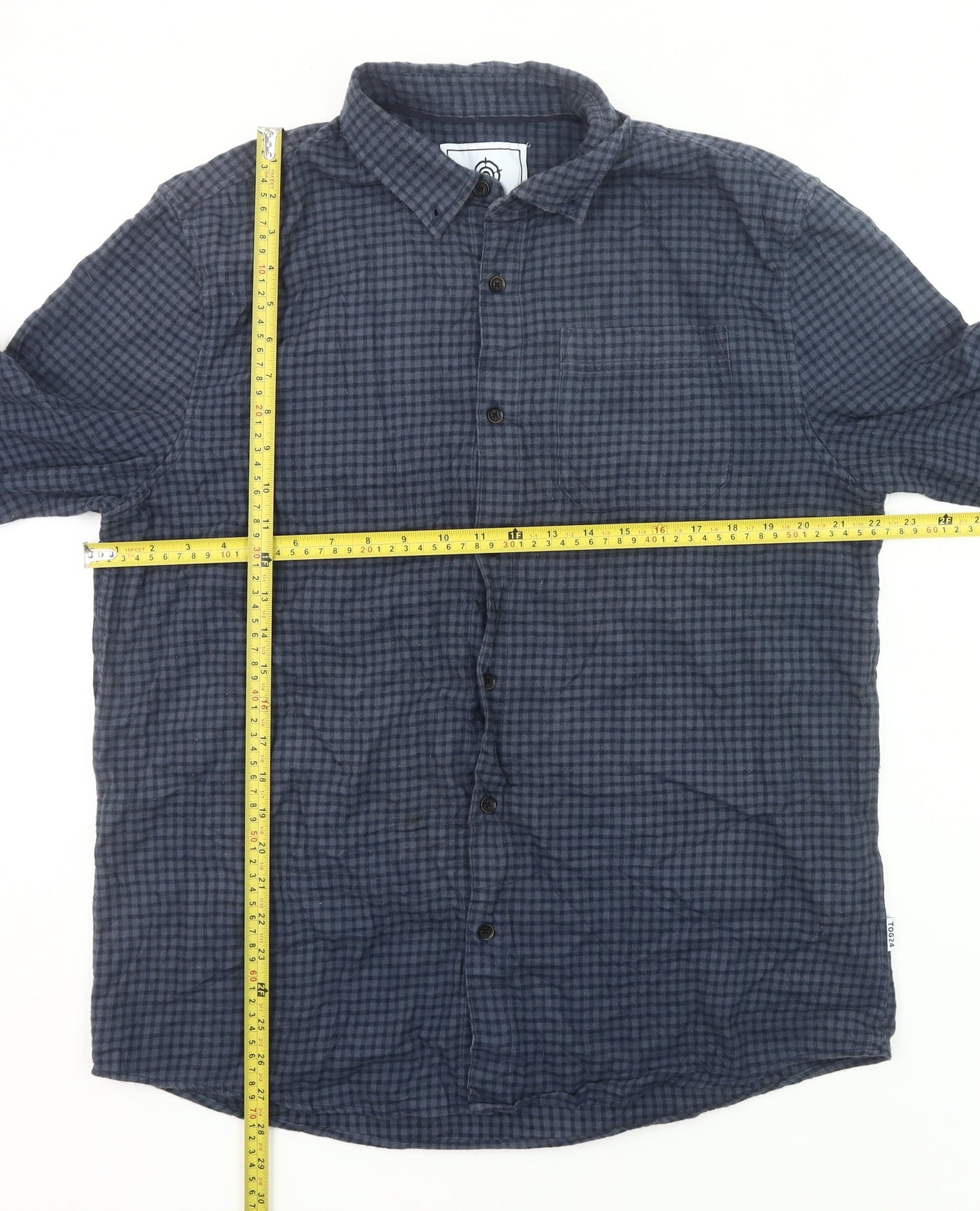 TOG24 Men's Blue Check Cotton Long Sleeve Button-Up Shirt L