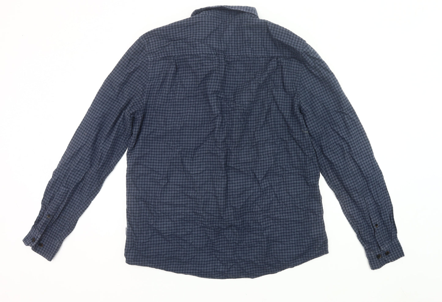 TOG24 Men's Blue Check Cotton Long Sleeve Button-Up Shirt L