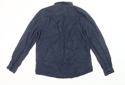 TOG24 Men's Blue Check Cotton Long Sleeve Button-Up Shirt L