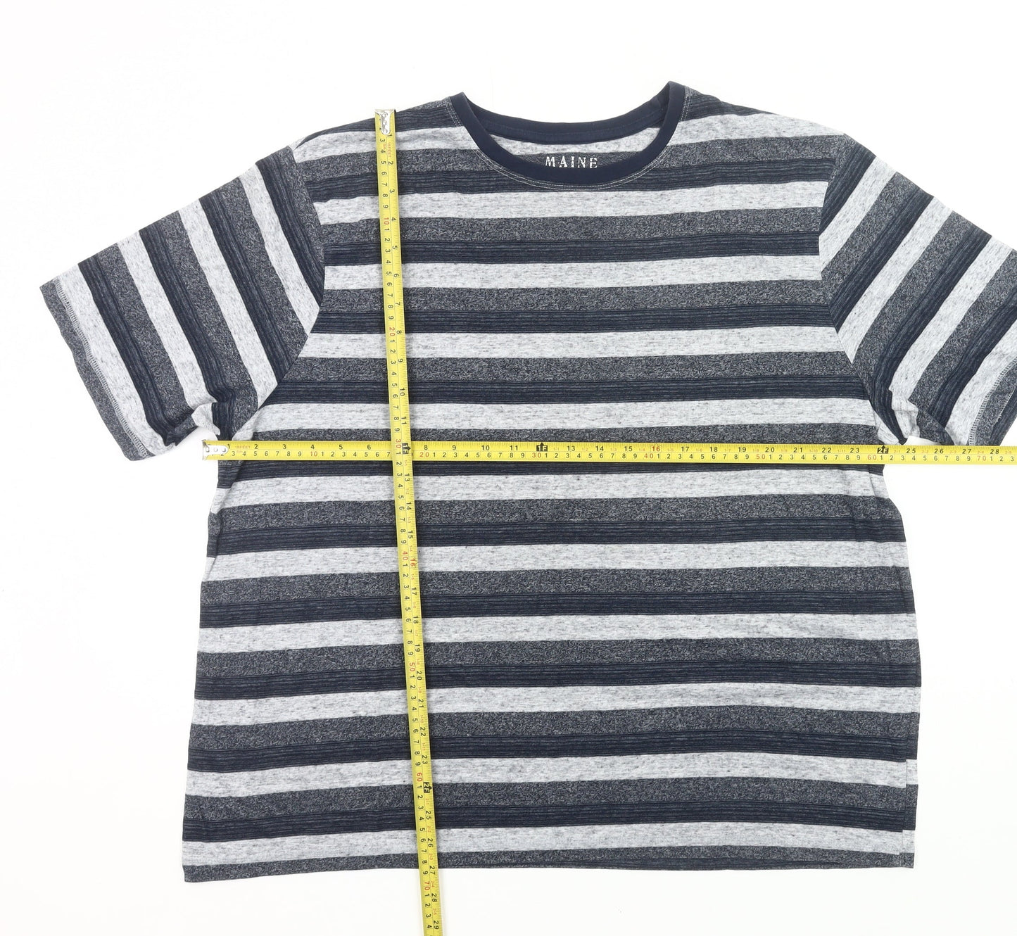Maine New England Men’s Grey Black Striped XL Crew Neck T-Shirt